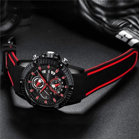 Men'sWatch Chronograph Waterproof Sport Analog Quartz Watches BlueSilicone Strap - Picture 2 of 6